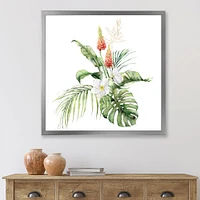 Tropical Bouquet with Lupine Plumeria Palm Leaves  Wall Art