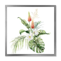 Toile imprimée « Tropical Bouquet with Lupine Plumeria Palm Leaves »