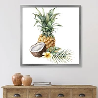 Toile « Pineapple with Coconut Plumeria and Palm Leaves »