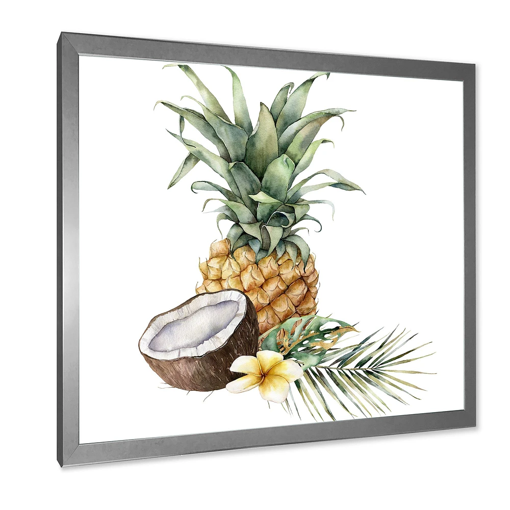 Toile « Pineapple with Coconut Plumeria and Palm Leaves »