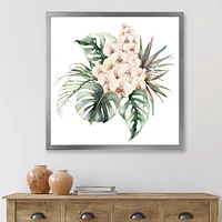 Bouquet with Orchids Monstera and Coconut Leaves Canvas Wall Art Print