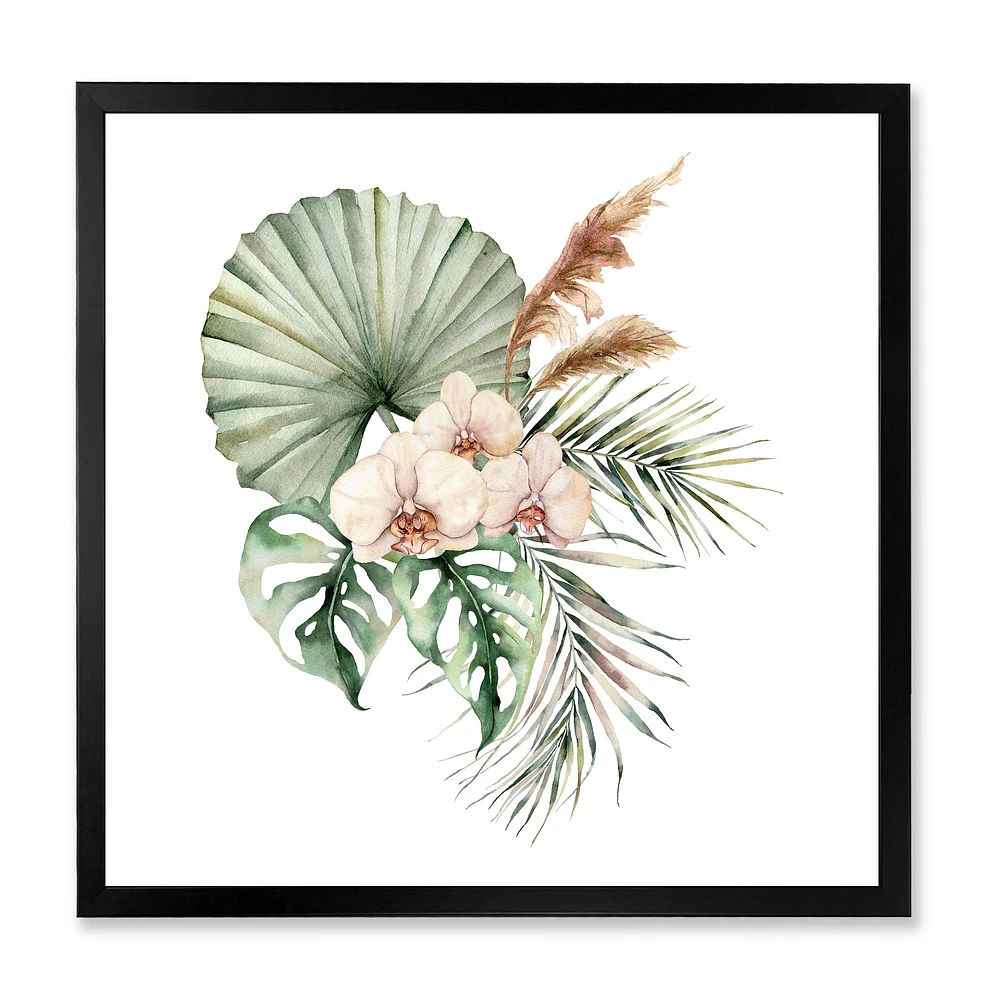 Tropical Bouquet with Orchids Palm Leaves  Canvas Wall Art Print