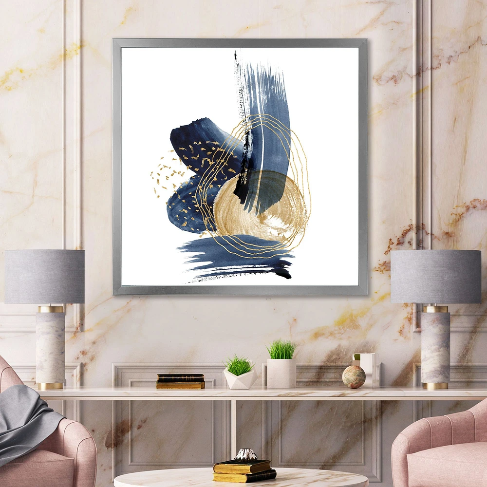 Landscape of Dark Blue Mountains & Gold Strokes II  Wall Art