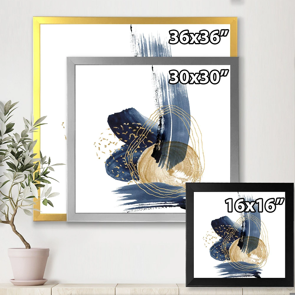 Landscape of Dark Blue Mountains & Gold Strokes II  Wall Art