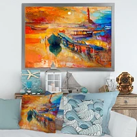 Boats Resting on The Water Near Coastal Town III  Canvas Wall Art Print