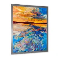 Orange Sunset Over Whirly Blue Waves  Canvas Wall Art Print