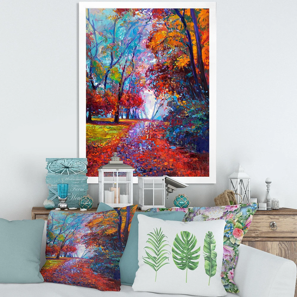 Little Road Through Red Autumn Landscape Wall Art