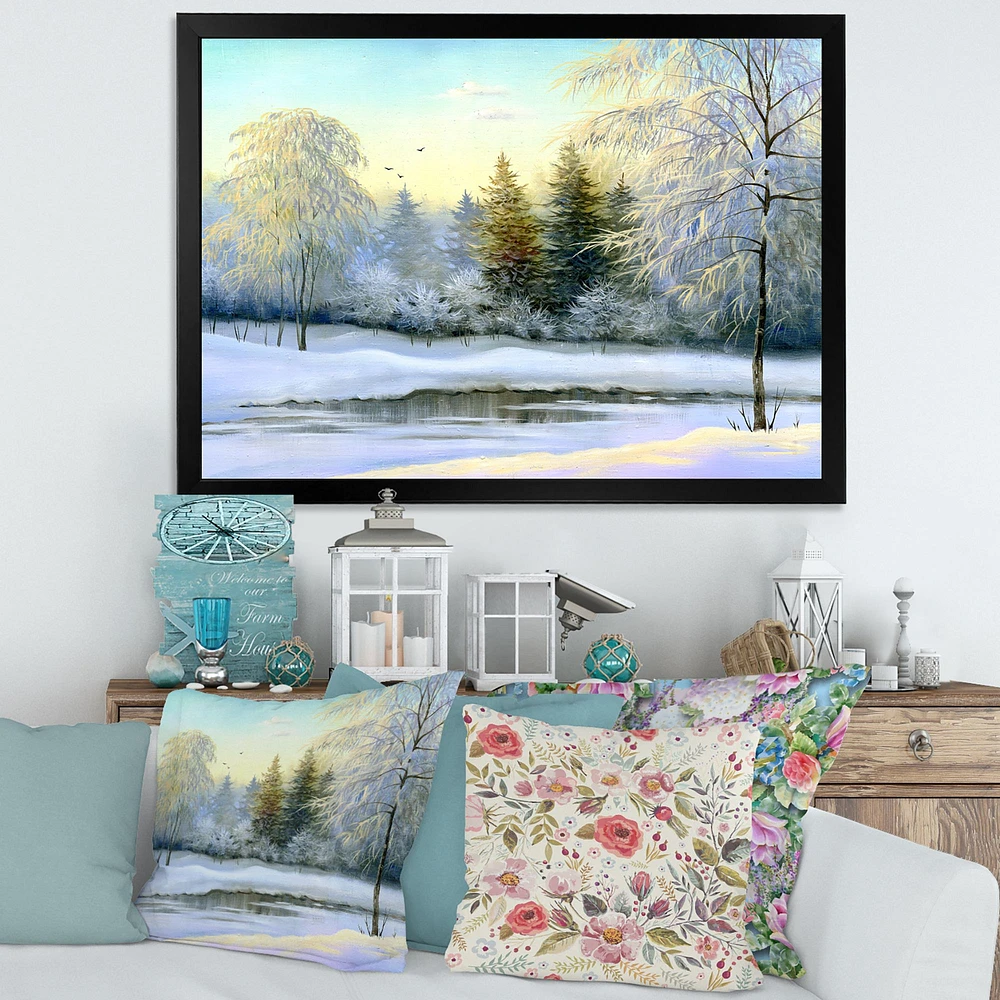 Green Trees in Beautiful Winter Landscape Canvas Wall Art Print