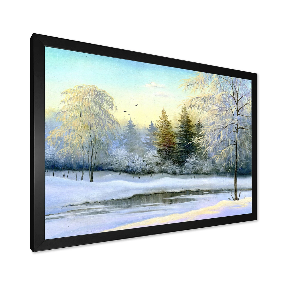 Green Trees in Beautiful Winter Landscape Canvas Wall Art Print