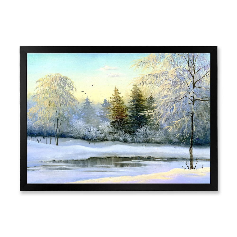 Green Trees in Beautiful Winter Landscape Canvas Wall Art Print