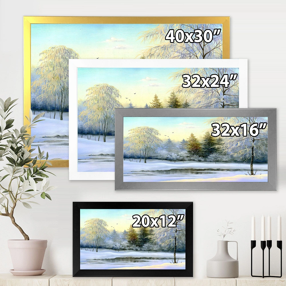 Green Trees in Beautiful Winter Landscape Canvas Wall Art Print