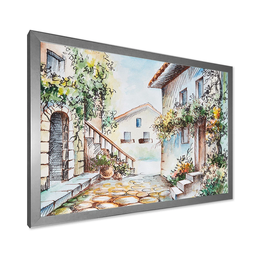 Sunny Day At The City Cozy Street  Canvas Wall Art Print