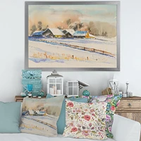 Small VIllage At Sunset Covered with Snow  Canvas Wall Art Print