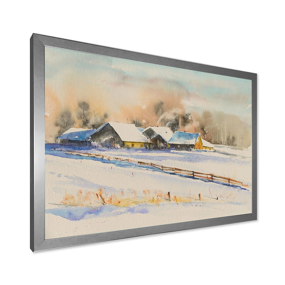 Small VIllage At Sunset Covered with Snow  Canvas Wall Art Print