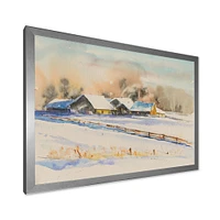 Small VIllage At Sunset Covered with Snow  Canvas Wall Art Print