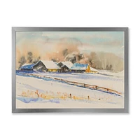 Small VIllage At Sunset Covered with Snow  Canvas Wall Art Print