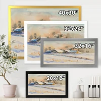 Small VIllage At Sunset Covered with Snow  Canvas Wall Art Print