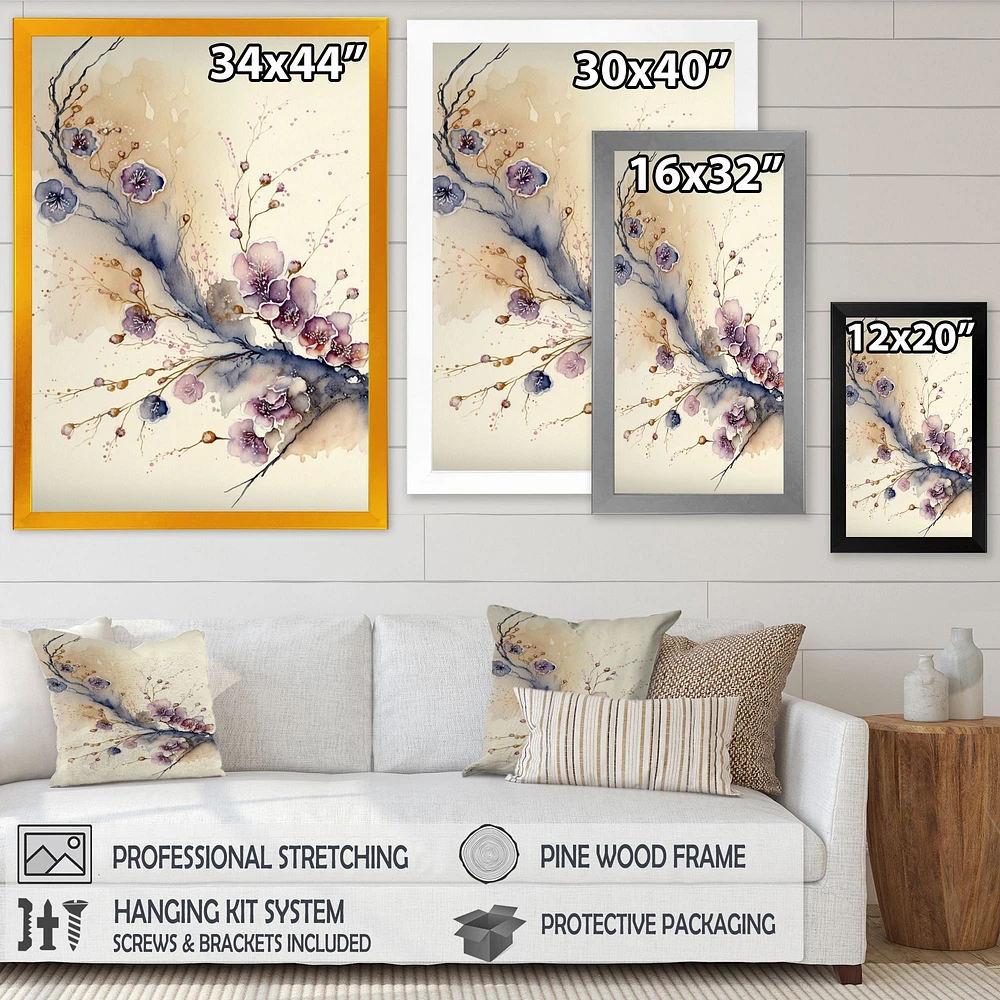 Pink And Plum Cherry Blossom Branch IV Wall Art