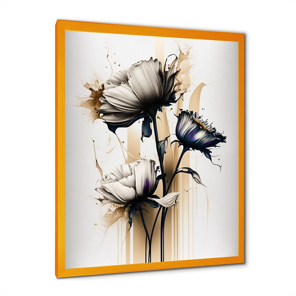 White Gerbera Flower On Golden Beige Paint Wall Art