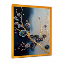 Blue and Gold Cherry Blossom Branch Wall Art