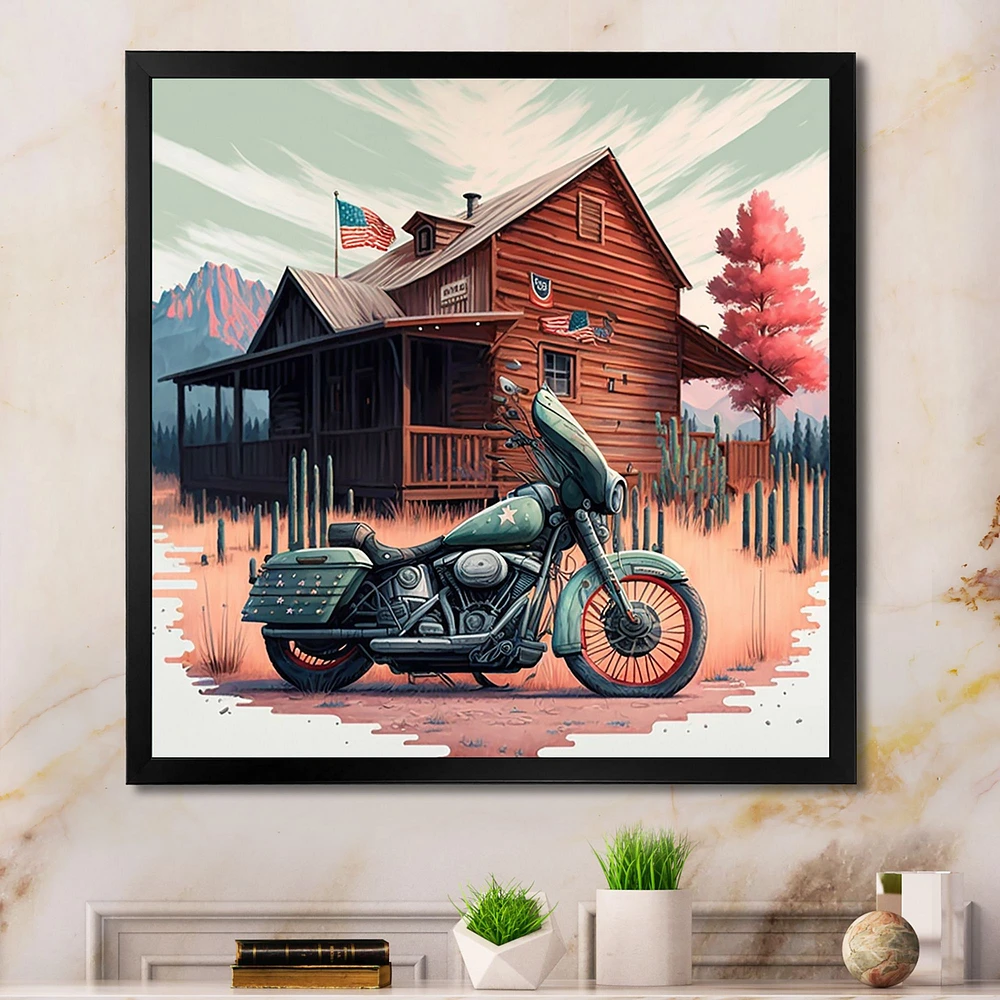 Motorcycle Parked At The Cabin V Wall Art