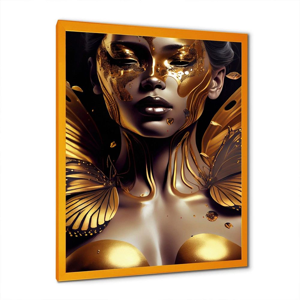 Woman With Black And Gold Butterflies I Wall Art