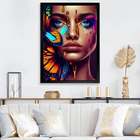 Woman With Colorful Butterfly I Wall Art