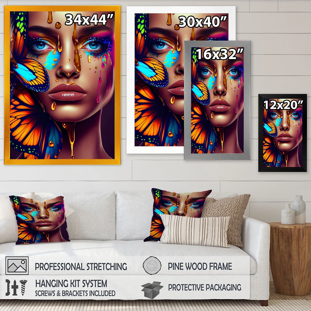 Woman With Colorful Butterfly I Wall Art