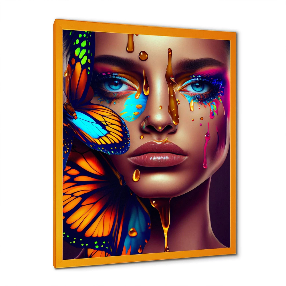 Woman With Colorful Butterfly I Wall Art