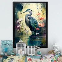 Cute Heron Floral Art I Wall