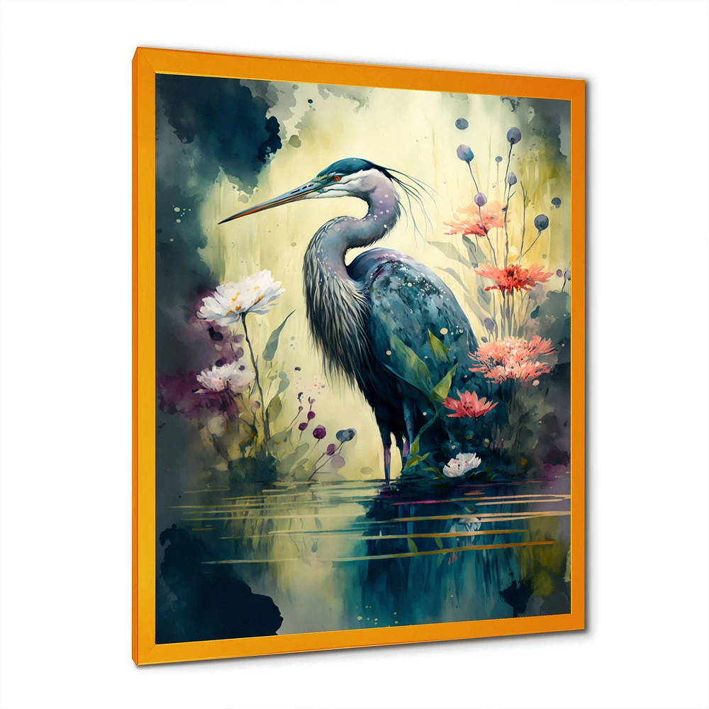 Cute Heron Floral Art I Wall