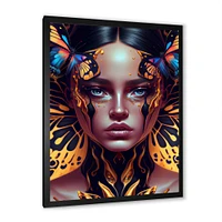 Woman With Colorful Butterfly V Wall Art