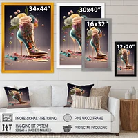 Gold Floral High Heel Shoes Wall Art