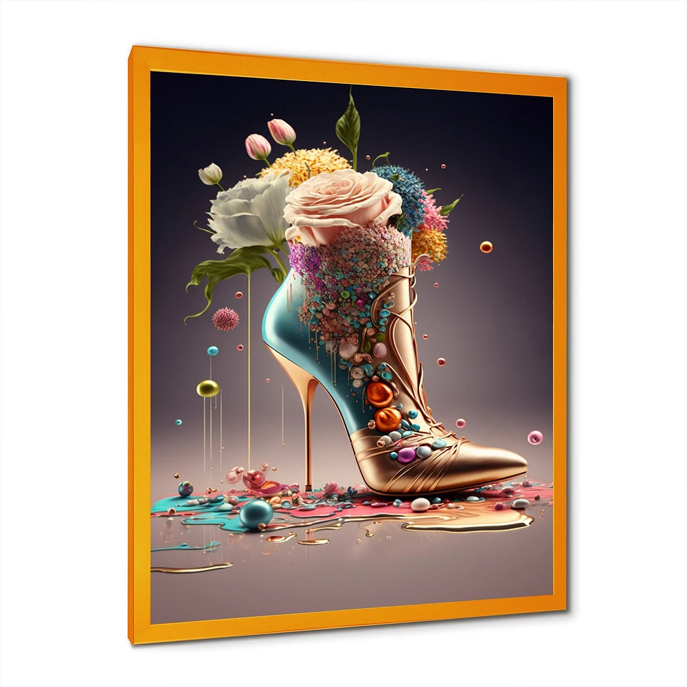 Gold Floral High Heel Shoes Wall Art