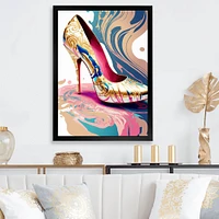 Pink And Blue Art Deco High Heel Shoes IV Wall