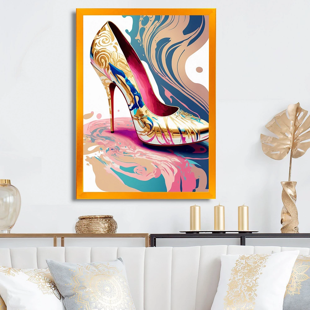 Pink And Blue Art Deco High Heel Shoes IV Wall