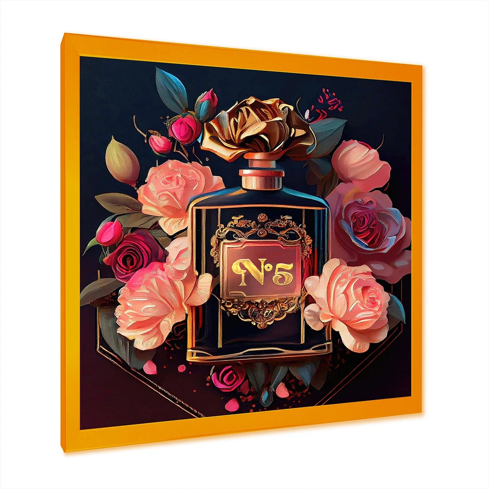 Chic Perfume Bottle With Pink Roses Wall Art