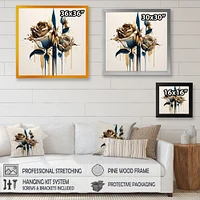 Roses Flow Flower On Golden Beige Paint V Wall Art