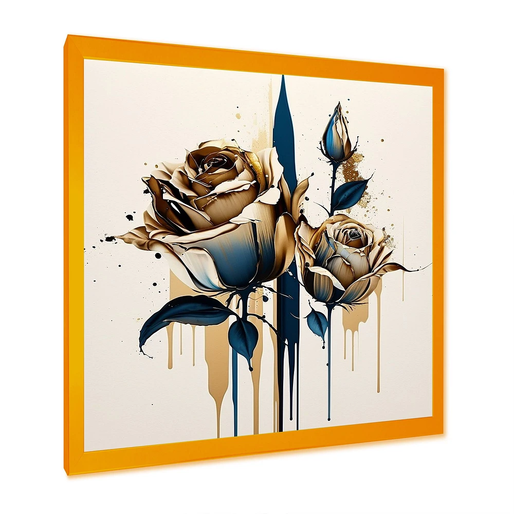 Roses Flow Flower On Golden Beige Paint V Wall Art