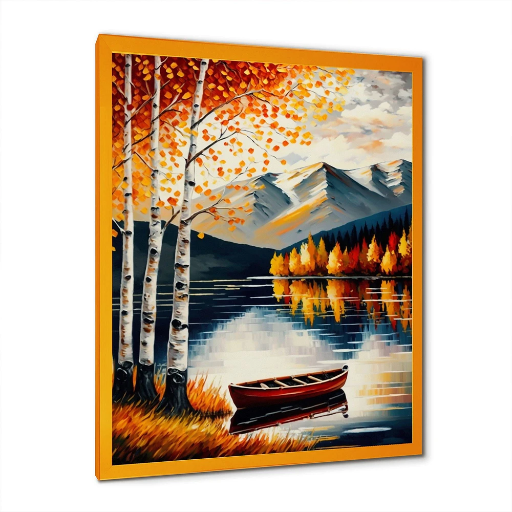 Red And Orange Birch Trees By The Lake VII Wall Art