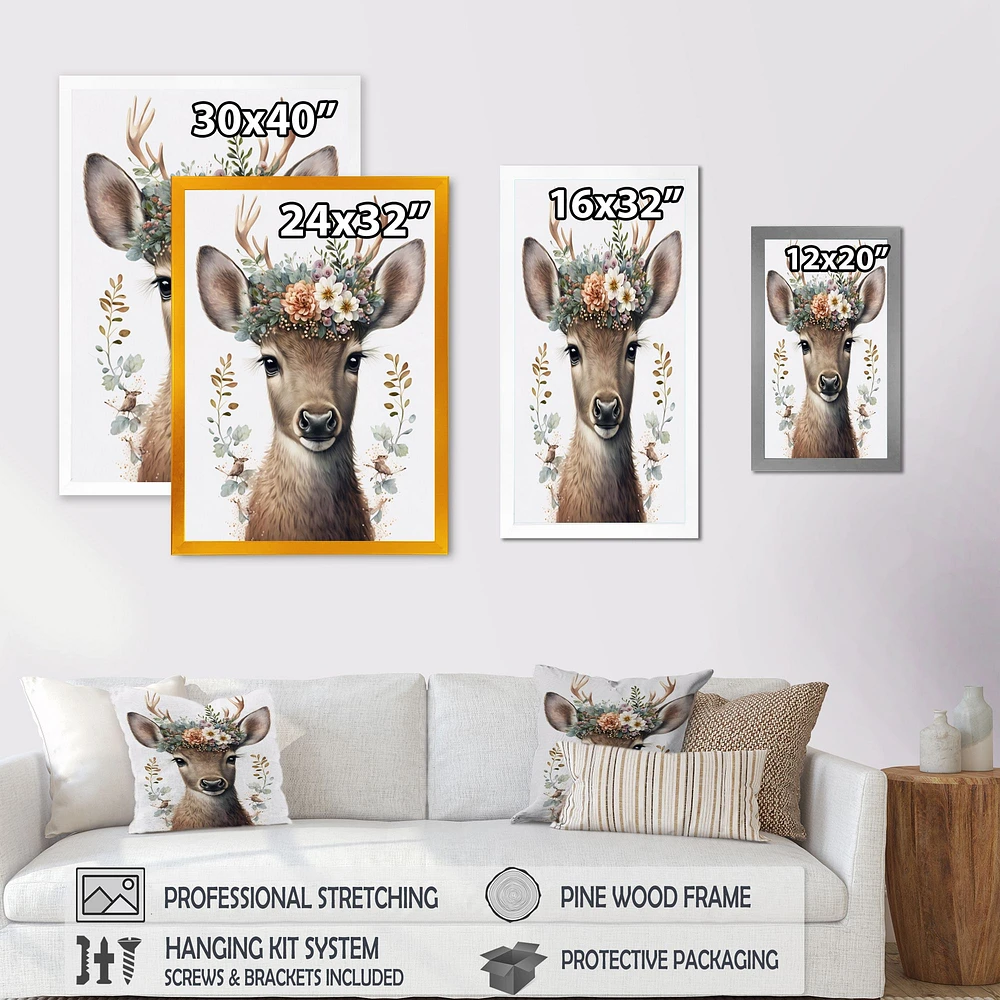 Cute Baby Caribou With Floral Crown I Wall Art