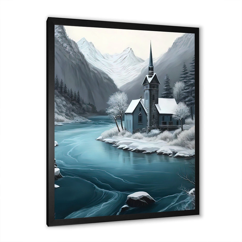 Church On A Lake Winter Wall Art