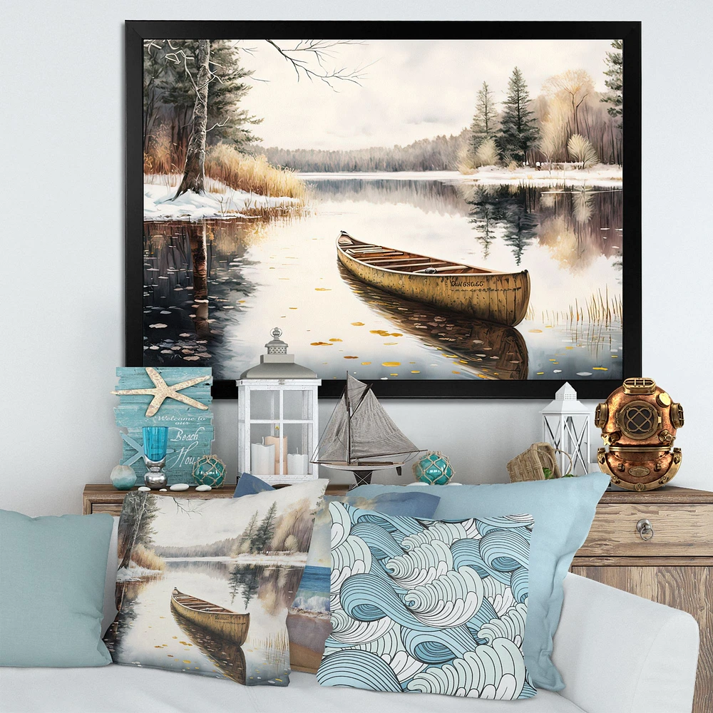 Winter Scene With Canoe Wall Art