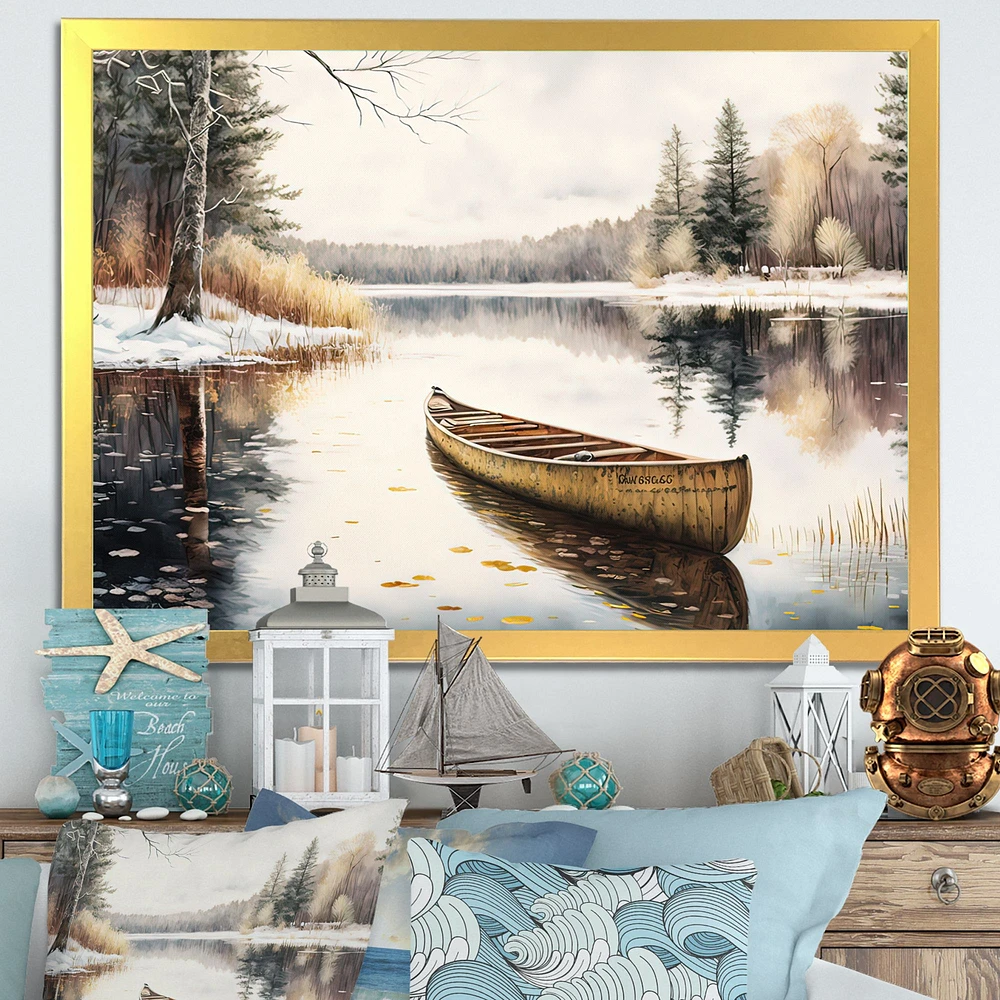 Winter Scene With Canoe Wall Art