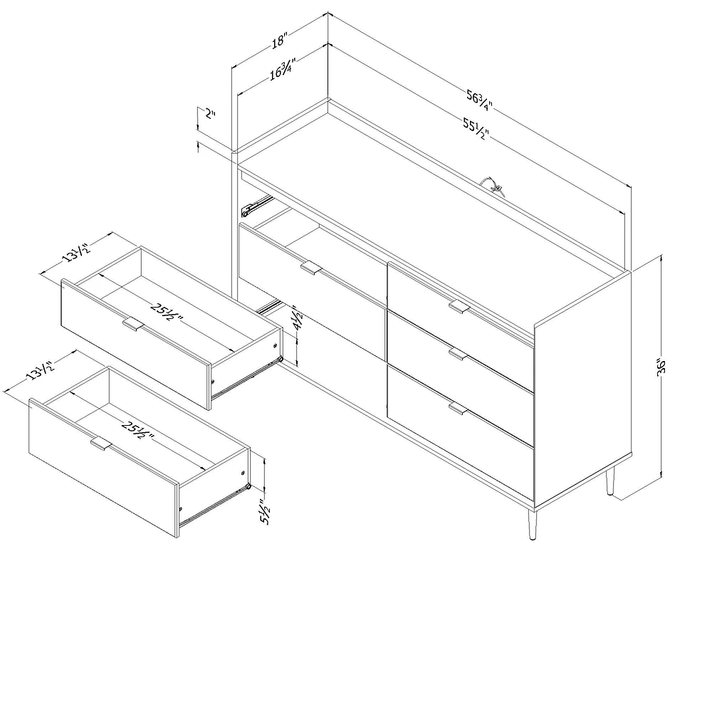 Hype 6-Drawer Black Oak and Faux Marble Double Dresser by South Shore Furniture