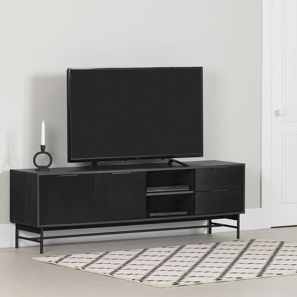 Arlo 2-Drawer TV Stand with Ribbed Doors in Ash Oak and Matte Black by South Shore Furniture