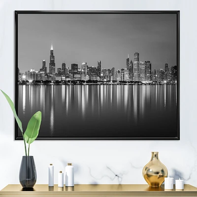 Toile « Chicago Skyline at Night Black and White »