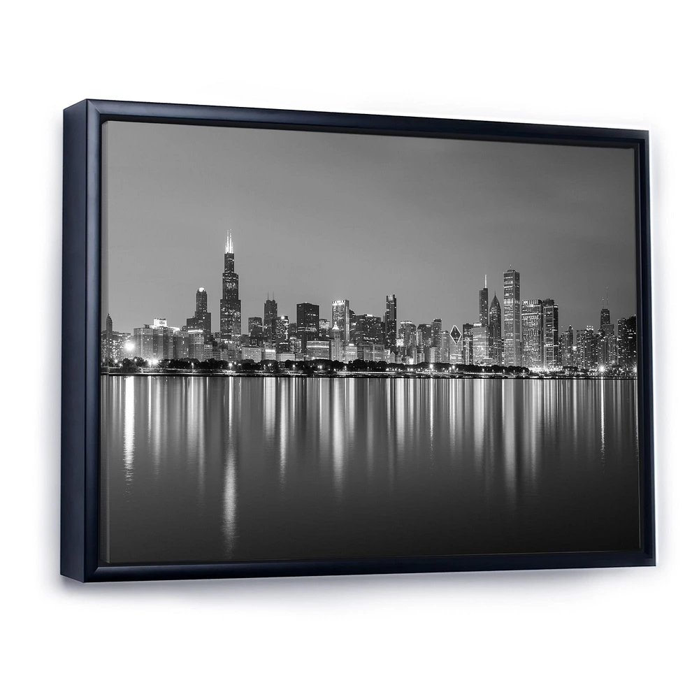 Chicago Skyline at Night Black and White  Wall Art