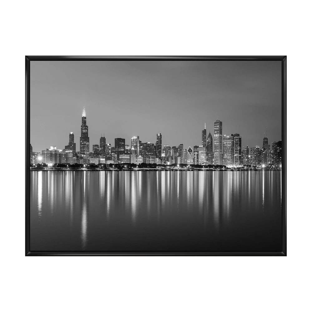 Chicago Skyline at Night Black and White  Wall Art