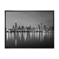 Toile « Chicago Skyline at Night Black and White